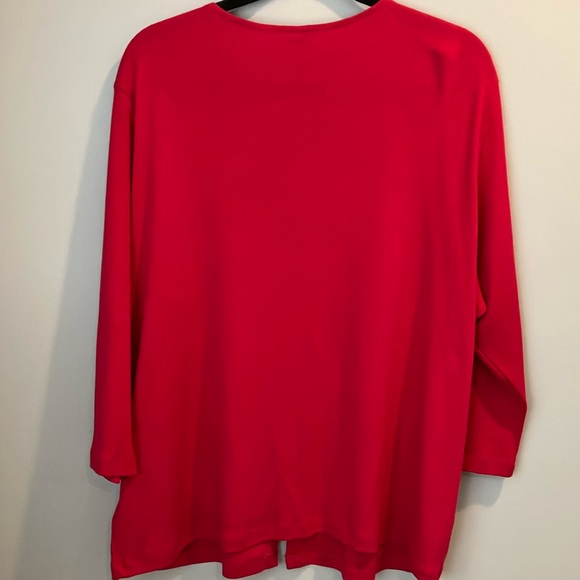 Rafaella Red dressy Button Down light cardigan sweater 2x flower detail, - Picture 5 of 6